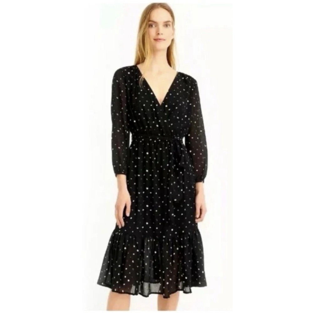 Point Sur Faux Wrap Midi Dress Crinkle Chiffon Sz 2 Whimsy Goth Dark Fairy